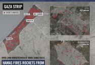 Mapa znázorňující místa, odkud byly odpáleny rakety z Pásma Gazy.