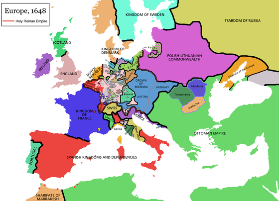 Národnostní hledisko zafixoval v Evropě až Vestfálský mír (zdroj: WIKIPEDIA.ORG)